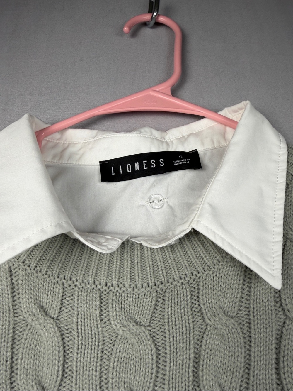 Lioness Coastal Cable Knit Crewneck Sweater - Grey (removable collar) - Picture 2 of 7